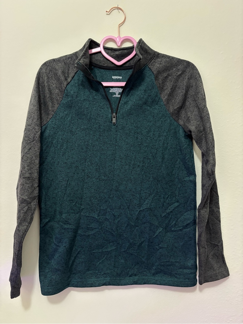 SONOMA Green & Gray Quarter-Zip Raglan Pullover Sweater